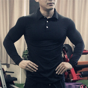 春秋男长袖t恤紧身衣打底衫，柔软弹力跑步运动衬衫领polo健身肌肉