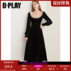 DPLAY2023新法式赫本风经典黑双层蕾丝荷叶边小黑裙轻礼服连衣裙