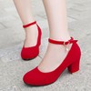 大码45秋季红色结婚鞋新娘鞋子，中式婚礼红鞋粗跟高跟鞋中跟孕妇鞋