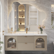 美法式式轻奢岩板实木浴室柜组合现代玻璃门卫浴洗手脸盆洗漱台盆