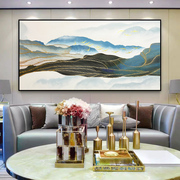 纯手绘现代简约横版油画客厅立体线条装饰画新中式餐厅山水挂