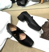 2023春秋猪鼻子鞋女复古粗跟绑带，单鞋拼色芭蕾舞，高跟玛丽珍鞋