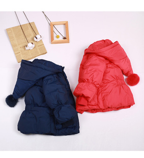 波波龙童装女小童短款保暖棉衣，冬季连帽，休闲时髦洋气泡泡袖棉服冬