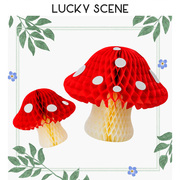 吉祥道具蘑菇蜂窝球派对布置挂饰纸灯笼感恩节装饰红底白点
