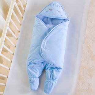 新生婴儿包被春秋连脚睡袋抱被两用冬季加厚款初生宝宝襁褓巾抱毯