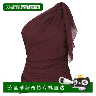 自营victoria beckham单肩褶皱上衣，隐藏式拉链闭合-酒红色 美