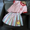 童装 2-8岁女童甜美纯棉卡通字母印花T恤 松紧腰可爱彩虹条纹半裙