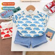 Boys summer suit 2023 new polo shirt lapel cotton clothes bo