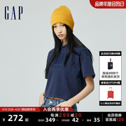 Gap女装2024春夏logo简约宽松短袖连帽卫衣套头上衣874526