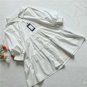 K2-1日本原单夏季女士拼接大摆单排扣娃娃衫短袖连衣裙