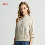 Gitti/吉蒂时尚七分袖低圆领蕾丝拼接外套女中袖夹克衫G231534