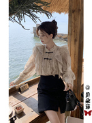 新中式荷叶边雪纺衬衫女早春今年流行的漂亮小衫2024国风上衣