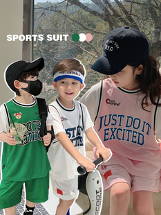 童装男童篮球服套装夏季薄儿童假两件短袖t女童洋气T恤运动两件套