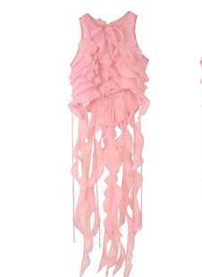 地球店甜美仙气粉色荷叶边流苏无袖衬衫女夏季设计感雪纺上衣