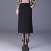 黑色直筒裙女秋冬裙2024高腰包(高腰包)臀，半身裙通勤开叉一步裙中长款