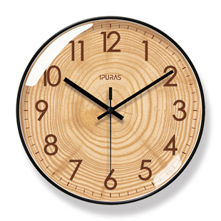 易普拉(易普拉)6857木质，纹理挂钟客厅钟表时尚艺术，时钟挂表静音扫秒石英钟
