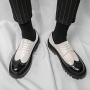 布洛克皮鞋韩版青少年工装鞋英伦厚底松糕内增高撞色潮流男鞋