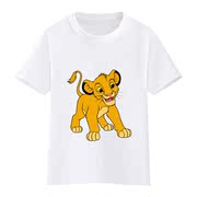 动物狮子王图案男女儿童体恤童装，白色中大童，夏装短袖t恤纯棉衣服