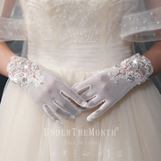 新娘婚纱礼服手套白色简约中长款水钻手套结婚拍照道具影楼饰品女