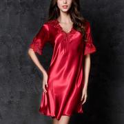 睡裙女长款夏季薄款性感，胖mm大码冰丝，女士睡衣大红色连衣裙子