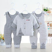 婴儿棉衣三件套宝宝棉袄，套装冬加厚背带裤3-6-9个月1岁新生儿衣服