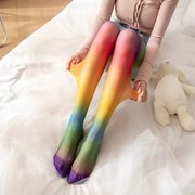 情趣开裆丝袜渐变袜子条纹彩色，个性女彩虹，日系薄款春秋小众连裤袜