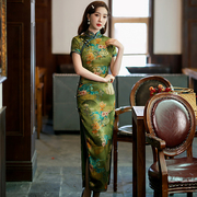 绿色老上海长款香云纱旗袍2024年春季中国风复古日常可穿优雅