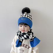 韩版儿童帽子围巾两件套冬季保暖洋气宝宝护耳帽加厚男女童毛线帽