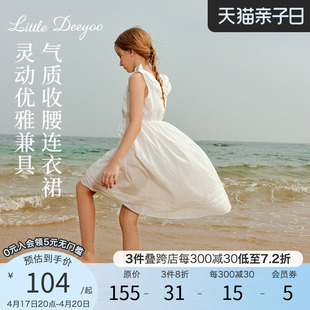 女童白色纯棉连衣裙2024夏季蕾丝，拼接镂空透气甜美女童背心裙