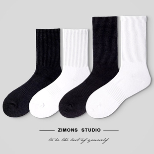 子墨袜子男士春夏季中筒薄款纯色白色袜黑色中帮纯棉透气加厚长筒