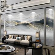 新中式电视背景墙k壁纸客厅墙布抽象壁纸写意线条山水墨画大气