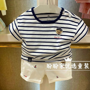 男婴童短袖t恤衫夏款男宝宝，条纹海军风半袖上衣