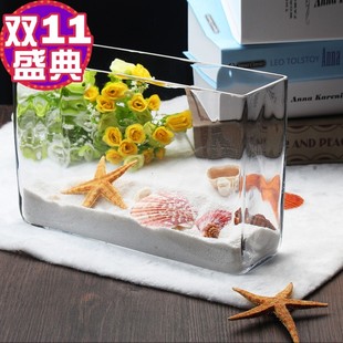 长方形水培玻璃花瓶透明时尚水仙花盆，器乌龟鱼缸长方缸婚庆礼