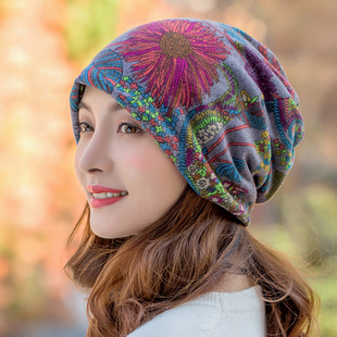 花朵帽子女秋冬天韩版保暖休闲套头帽，两用帽围脖套护耳帽包头帽