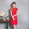 红色敬酒服旗袍2023中国风改良新娘中式结婚礼服连衣裙女短款