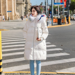 白色羽绒服中长款女冬季韩版2018时尚白鸭绒(白鸭绒，)过膝大毛领外套潮