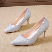 婚鞋水晶仙女高跟鞋2024年夏秋细跟主婚纱，新娘5cm大码礼服单7