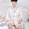 韩版睡袍男士夏季冰丝，中长袖睡衣系带浴袍，夏天薄款短袖家居服大码