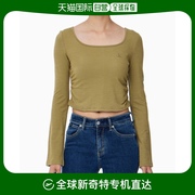 韩国直邮CalvinKleinJeans T恤 女款 CK U领 长袖 T 恤 橄榄绿