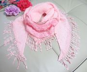 日系风格甜美粉红色纱网，玫瑰花亮片蕾丝流苏三角型，毛绒绒(毛绒绒)毛线围巾