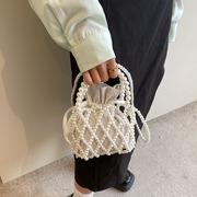 法式气质淑女珍珠手提包手工串珠斜挎包成品夏季手机水桶小包包潮