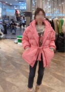 薇小姐韩国货净色中长款连帽加厚粉色羽绒服女2021冬季外套11