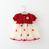 女宝宝夏季短袖裙子，2024婴儿纯棉连衣裙小女孩，红色网纱公主裙