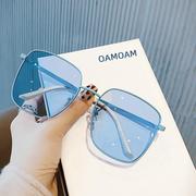 韩国免税georgemelis太阳镜女圆脸透明蓝色墨镜，方形眼镜g287