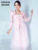 秋冬鸵鸟毛装饰仙气淑女公主粉色复古蓬蓬半身裙优雅两件套装