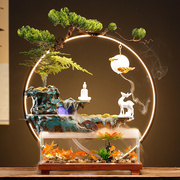 高档玻璃金鱼缸创意流水生财摆件循环茶桌办公室桌面客厅开业送礼