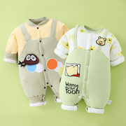 新生婴儿宝宝连体衣秋冬套装，棉质加厚夹棉卡通，可爱保暖外出棉衣