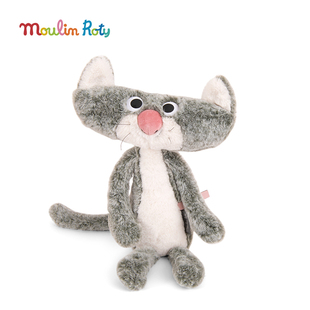 moulinroty法国进口绘本系列扁扁猫，毛绒玩偶宝宝陪伴玩具礼物公仔