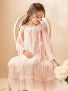 小公主睡裙超仙连衣裙春秋季薄款长袖儿童甜美宫廷风蕾丝女孩睡衣