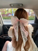 少女感粉色蕾丝蝴蝶结飘带发夹大号半扎发卡后脑勺弹簧夹仙气边夹